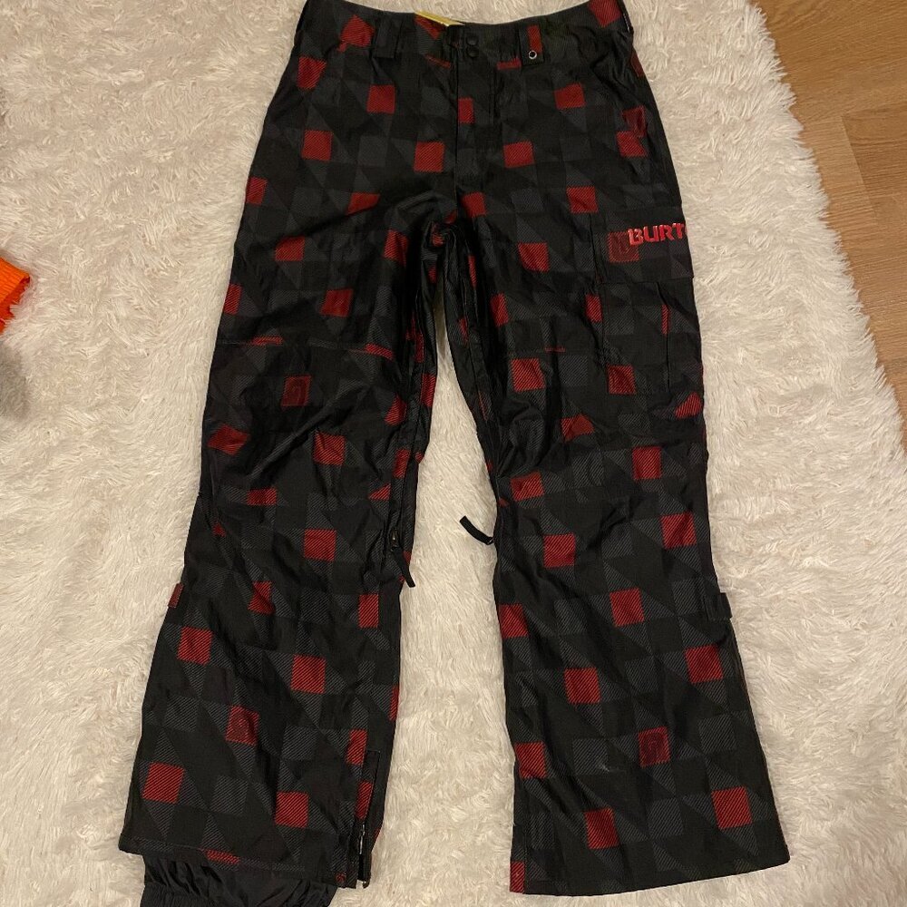 Vintage 90s Burton Dryride Checkered Pattern Flannel Snowpants Small Red Black